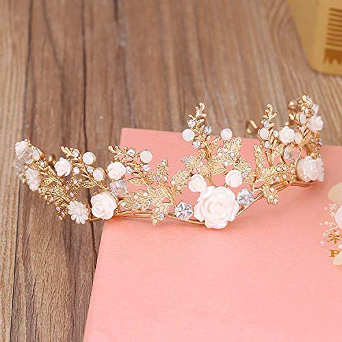 Bowen Jimmy Baroque Gold Flower Leaf Tiara Crowns Wedding Hair Vine Jewelry Bridal Headpiece,Gold