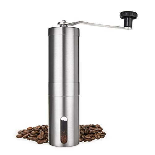 B.PRIME molinillo de café manual con mecanismo de cerámica - Molinillo de café manual de acero inoxidable con ajuste continuo del grado de molido