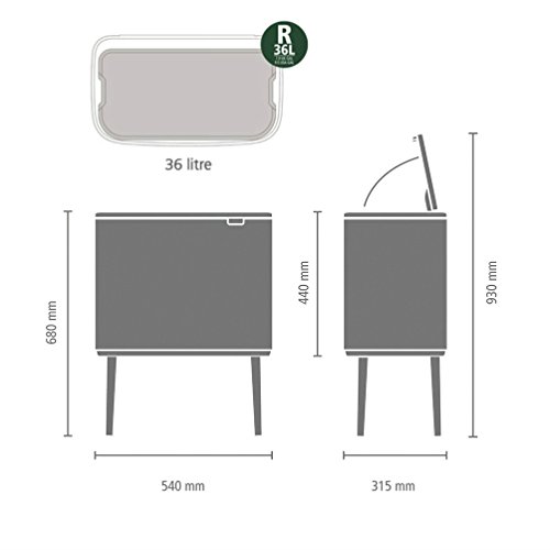 Brabantia Bo Touch Bin Cubo de Basura, Anti-Huellas, Acero Inoxidable, Plateado, 36 litros