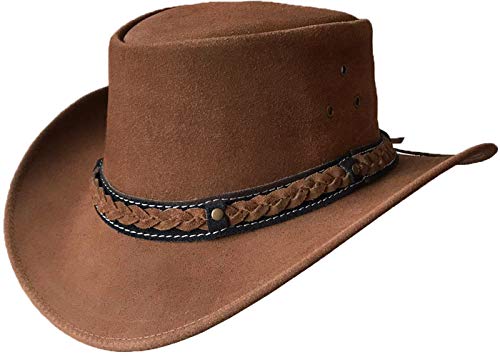 BRANDSLOCK Sombrero de Estilo Vaquero Australiano de ala Ancha de Estilo para Hombre (Camello, M)