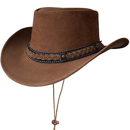 BRANDSLOCK Sombrero de Estilo Vaquero Australiano de ala Ancha de Estilo para Hombre (Camello, M)