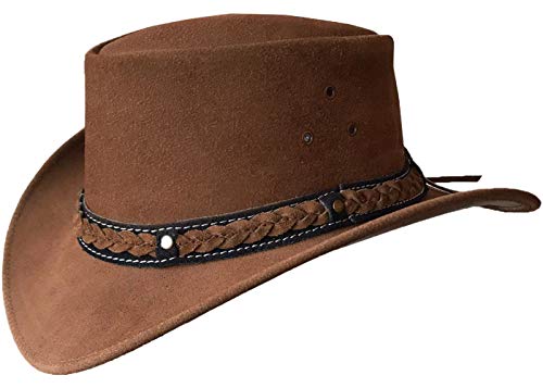 BRANDSLOCK Sombrero de Estilo Vaquero Australiano de ala Ancha de Estilo para Hombre (Camello, M)