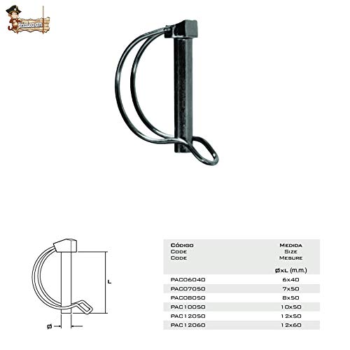 BricoLoco Pasador anilla centro eje – media luna. Pasador eje bulón acero cincado. Pasador de seguridad. Remolque. Pin liberación rápida. (1 ud. 10x50)