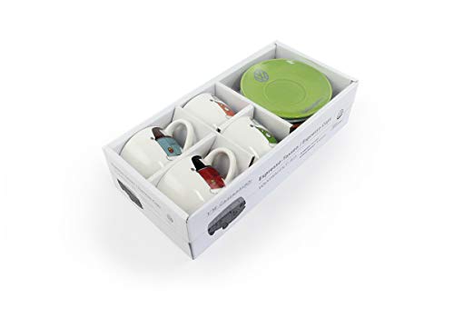 BRISA VW Collection - Volkswagen Furgoneta Hippie Bus T1 Van Set de 4 Tazas de Expreso de Porcelana (New Bone China) en Caja de regalo, Copas de café con platillos, Decoración de la Mesa (Multicolor)