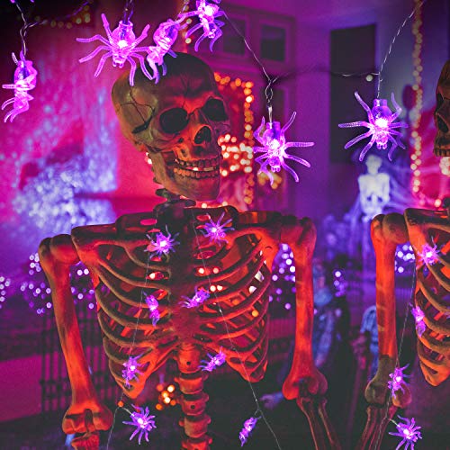 BrizLabs Halloween Cadena de Luces, 30 LED Araña Guirnalda Luces a Batería 3D Interiores Lámpara para Halloween Navidad Festival Fiestas Casa Cosplay Garden Decoración, Púrpura