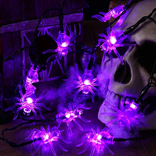 BrizLabs Halloween Cadena de Luces, 30 LED Araña Guirnalda Luces a Batería 3D Interiores Lámpara para Halloween Navidad Festival Fiestas Casa Cosplay Garden Decoración, Púrpura