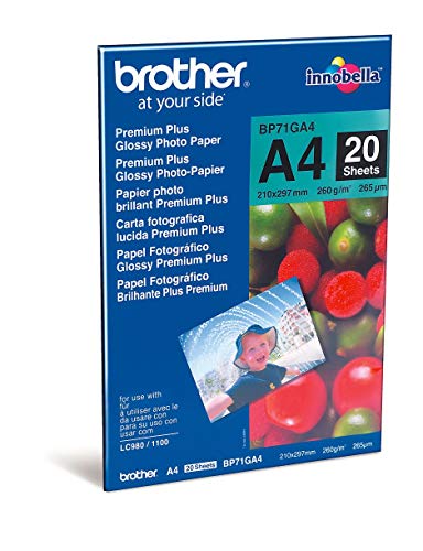 Brother BP71GA4 - Pack de 20 hojas de papel fotográfico Glossy Premium A4 (260 g/m2)