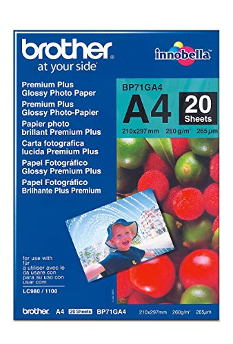 Brother BP71GA4 - Pack de 20 hojas de papel fotográfico Glossy Premium A4 (260 g/m2)