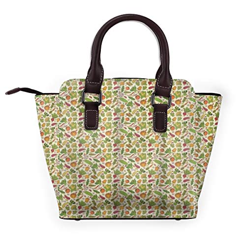 BROWCIN Arte vegetal Vida sana Cocinar Berenjena Pimienta Maíz Frijoles Hierbas Temporada Natural Fresco Multicolor Desmontable Moda Tendencia Bolso de las señoras Bolso de hombro