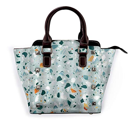 BROWCIN Superficie De Mármol Italiano Con Elegante Fondo De Mosaico De Suelo De Terrazo Desmontable Moda Tendencia Bolso de las señoras Bolso de hombro