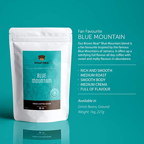 Brown Bear Blue Mountain, Café En Grano, Tostado Medio, 1 kg Medium Roast Coffee Beans, 5% de las ventas fue donado a Free the Bears Charity