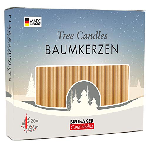 Brubaker - Lote de 20 velas doradas de Navidad para portavelas de pirámide o de árbol de Navidad