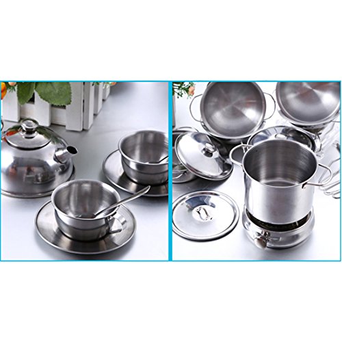 BSPAS Juguetes de Cocina 32 Piezas Acero Inoxidable Metal Utensilios de Cocina Batería de Cocina para Niños Juegos