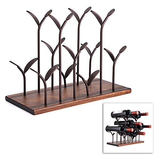 BSTKEY - Soporte para 6 botellas de vino de madera para vino tinto para bebidas para adultos, botella de licor, organizador de vino, soporte para almacenamiento de vino, bronce