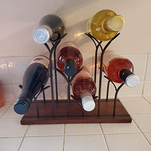 BSTKEY - Soporte para 6 botellas de vino de madera para vino tinto para bebidas para adultos, botella de licor, organizador de vino, soporte para almacenamiento de vino, bronce