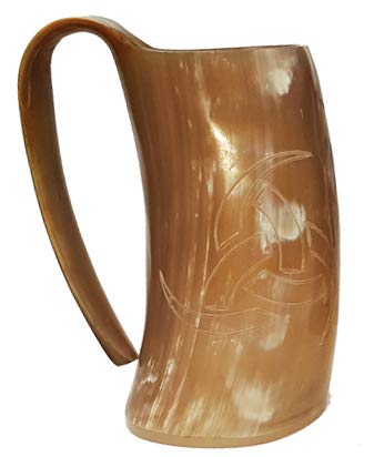 Buffalo Horn Viking Taza pulida Grabado a mano Cuerno nórdico Guerrero símbolo 6 pulgadas para cerveza y cerveza.