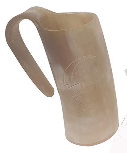 Buffalo Horn Viking Taza pulida Grabado a mano Cuerno nórdico Guerrero símbolo 6 pulgadas para cerveza y cerveza.