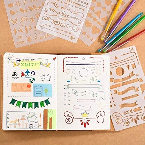 Bullet Journal Stencil Set, HE-TOP 20 Piezas Plantillas Pintura Reutilizables para Diario, Pintura, Scrapbooking, Diario, Artes, Album de Fotos Diy, Tener Números, Letras, Formas, Patrones