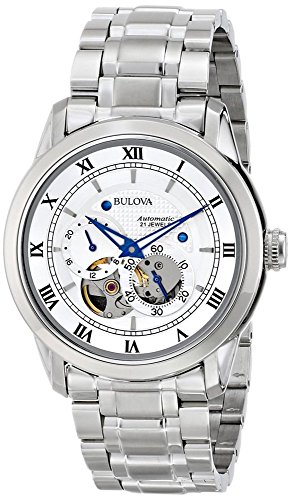 Bulova Automatic 96A118 - Reloj automático de diseño para hombre - Acero inoxidable - Esfera blanca y manecillas azules