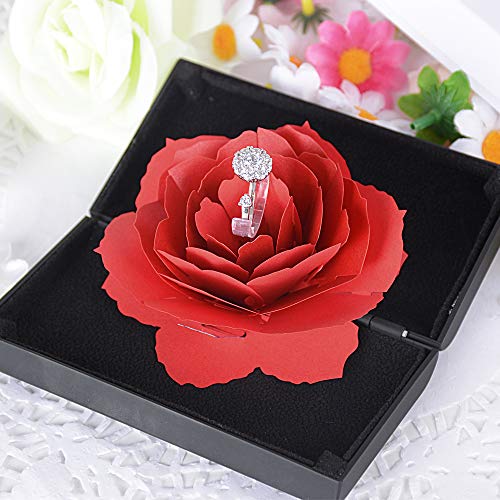 BUONDAC Caja para Anillos con Flor de Rosa Estuche Porta de Anillo Joyeria Alianza para Propuesta de Matrimonio Compromiso Boda el día de San Valentín Caja Regalo