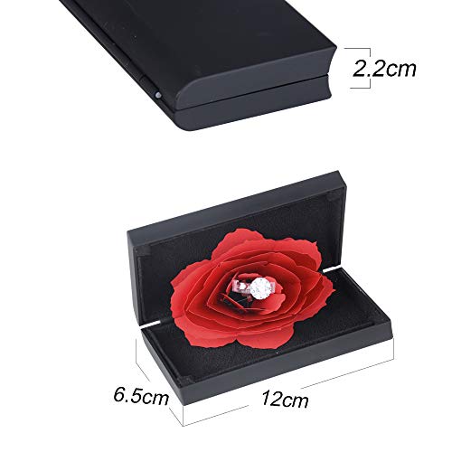 BUONDAC Caja para Anillos con Flor de Rosa Estuche Porta de Anillo Joyeria Alianza para Propuesta de Matrimonio Compromiso Boda el día de San Valentín Caja Regalo