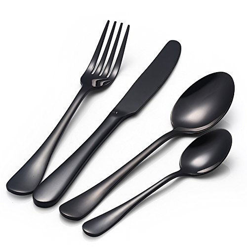 Buyer Star 16 Unids Set de Cubiertos Negro Acero Inoxidable Cubiertos Utensilios Vajilla Tenedor de Cuchillo Sets