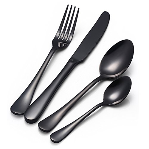 Buyer Star 16 Unids Set de Cubiertos Negro Acero Inoxidable Cubiertos Utensilios Vajilla Tenedor de Cuchillo Sets