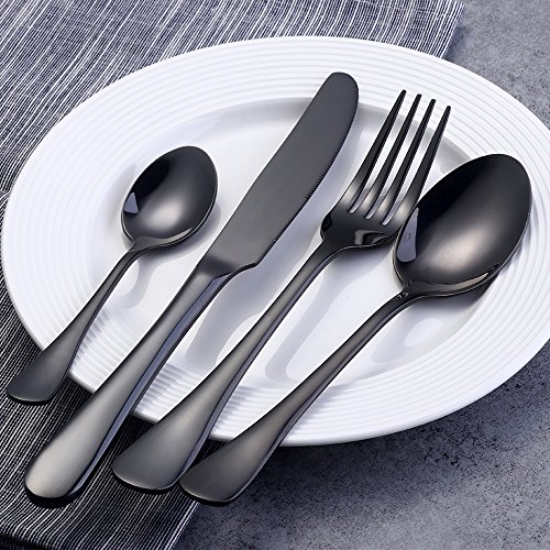 Buyer Star 16 Unids Set de Cubiertos Negro Acero Inoxidable Cubiertos Utensilios Vajilla Tenedor de Cuchillo Sets