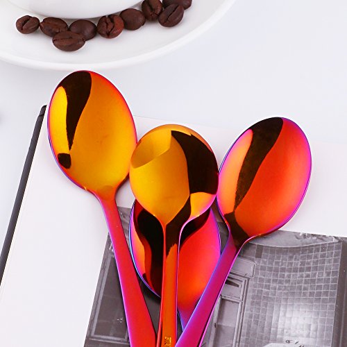 Buyer Star Paquete de 12 Cucharas de café Acero Inoxidable Cucharaditas Magic Red Mini Set de Cuchara Para Cake Dessert Espresso Demitasse Ice Cream