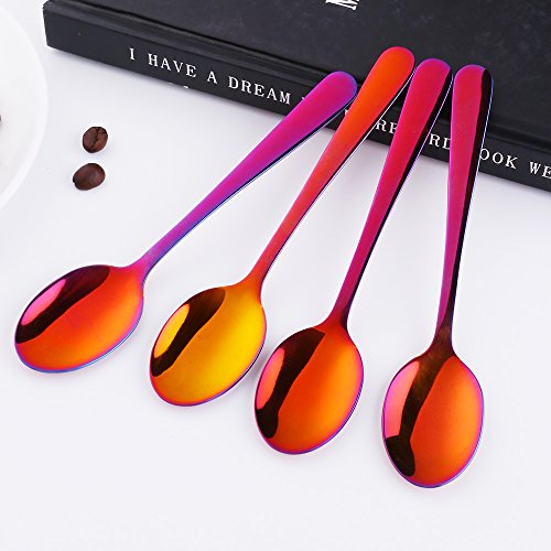 Buyer Star Paquete de 12 Cucharas de café Acero Inoxidable Cucharaditas Magic Red Mini Set de Cuchara Para Cake Dessert Espresso Demitasse Ice Cream