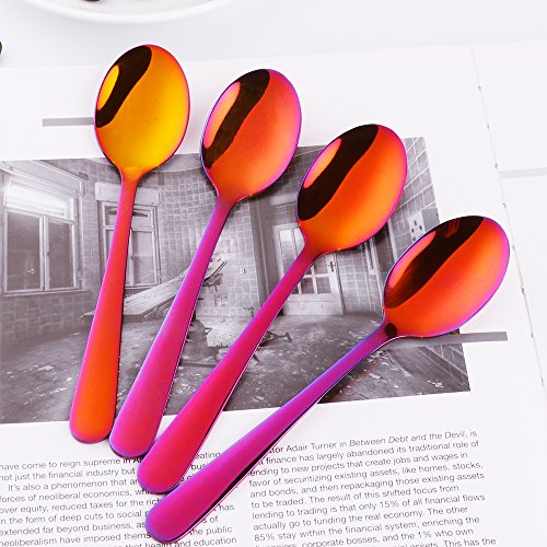 Buyer Star Paquete de 12 Cucharas de café Acero Inoxidable Cucharaditas Magic Red Mini Set de Cuchara Para Cake Dessert Espresso Demitasse Ice Cream