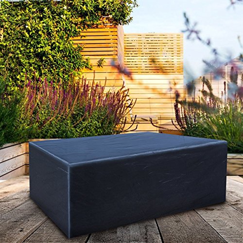 Buzazz Fundas de Muebles Oxford Tela Impermeable Resistente al Polvo Anti-UV Protección Exterior Muebles de Jardín Cubiertas de Mesa y Silla Negro (270 x 180 x 89 cm)