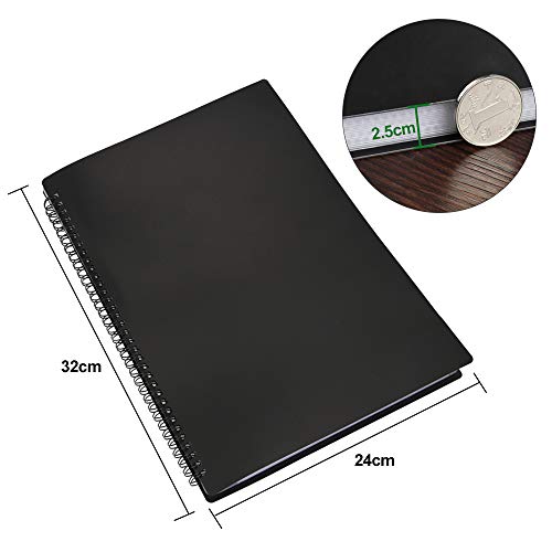 BUZIFU Carpeta para Partituras, Tamaño A4, 30 Fundas, Color Negro, Carpeta Multifuncional con Doble Espiral, Ideal para Organizar Rápidamente Todos Los Papel Caóticos, Partituras, Información y Más