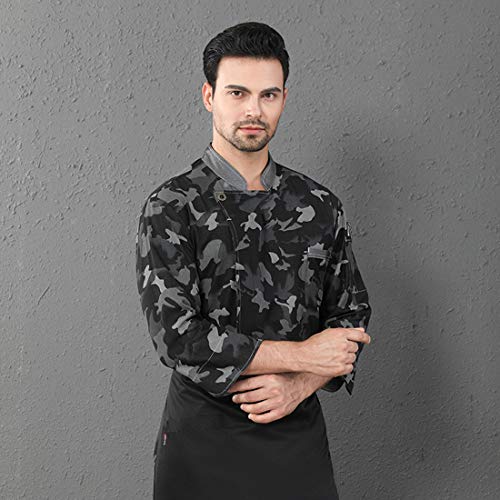 Bverionant Chaqueta de Cocinero Transpirable Uniforme de Chef Unisex Ropa DE Camuflaje de Cocina para Hombres Mujeres Gris 4XL