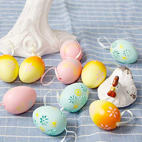 byou Decoraciones de Huevos de Pascua,Huevos de Plástico 10 Piezas 6cm Huevos de Pascua para Colgar con Cuerda en Caja de Amacenamiento para La Decoración y El Regalo