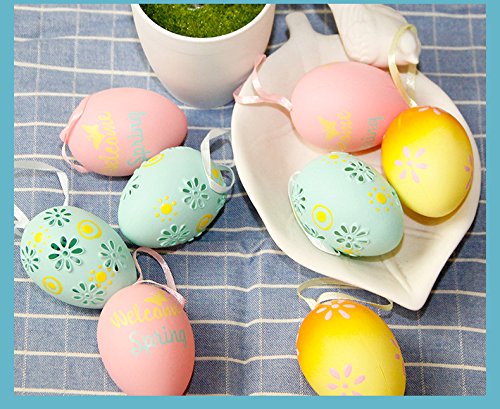 byou Decoraciones de Huevos de Pascua,Huevos de Plástico 10 Piezas 6cm Huevos de Pascua para Colgar con Cuerda en Caja de Amacenamiento para La Decoración y El Regalo