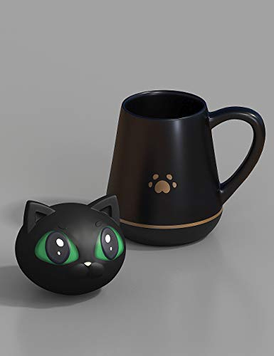 BZY1 Taza de café con Tapa de Silicona Suave para Gato, se Puede amasar y apretar, Regalo Creativo, Apto para Oficina y hogar, Taza de descompresión, 350 ml, 12 onzas, cerámica, Negro