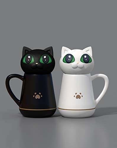 BZY1 Taza de café con Tapa de Silicona Suave para Gato, se Puede amasar y apretar, Regalo Creativo, Apto para Oficina y hogar, Taza de descompresión, 350 ml, 12 onzas, cerámica, Negro