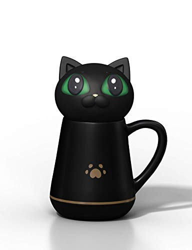 BZY1 Taza de café con Tapa de Silicona Suave para Gato, se Puede amasar y apretar, Regalo Creativo, Apto para Oficina y hogar, Taza de descompresión, 350 ml, 12 onzas, cerámica, Negro