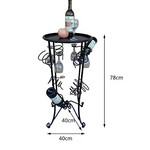 C-K-P Wine Rack Estilo De Suelo De Hierro - Botella Rack Cubeta Estante Colgante Living Room Dining - Soporte De Vitrina Negro Tamaño 40x40x78cm