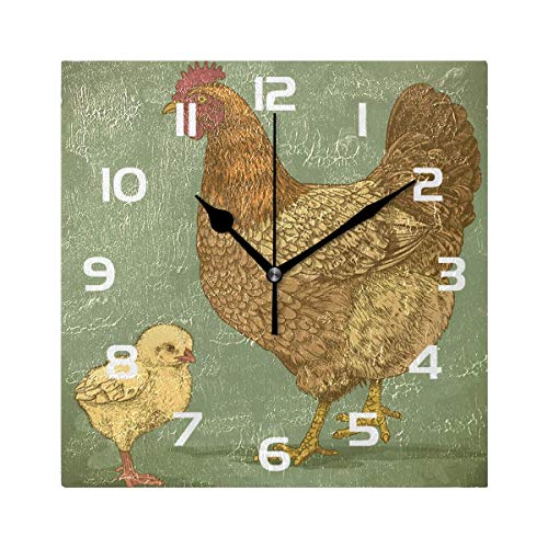 Ca565urs - Reloj de Pared Redondo de Madera con diseño de gallina de Campo de 12 Pulgadas para decoración del hogar, Sala de Estar, Cocina, Dormitorio, Oficina, Escuela