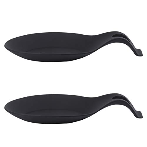 Cabilock 2 Piezas de Silicona para Cuchara Soporte para Cuchara para Utensilios de Cocina para Restaurante de Cocina en Casa (Negro)