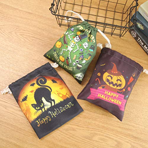 Cabilock - 5 bolsas de tela para Halloween, con cordón, para dulces o salidos, para Halloween, tratamientos de regalo, aperitivos, caramelos, fiestas infantiles, accesorios de fiesta