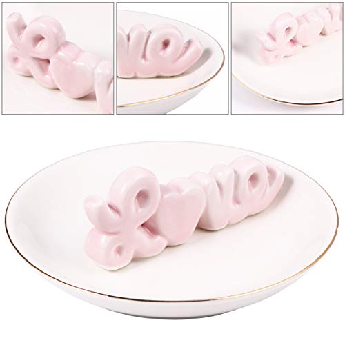 Cabilock Bandeja de Plato de Joyería de Amor de Cerámica Soporte de Anillo de Porcelana Bandeja de Joyería Decorativa Pequeña para Mujer Organizador de Joyería para Pendientes de Collar