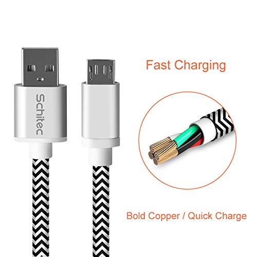 Cable Micro USB, （3Pack-2M ） Cargador Micro USB 2.4A Carga Rápida Cable USB -GARANTÍA DE por Vida- Compatible con Android, HTC, Huawei, Xiaomi, Kindle y más - Plata Negro