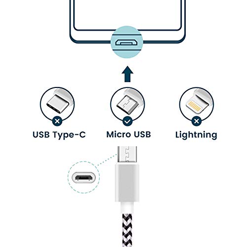 Cable Micro USB, （3Pack-2M ） Cargador Micro USB 2.4A Carga Rápida Cable USB -GARANTÍA DE por Vida- Compatible con Android, HTC, Huawei, Xiaomi, Kindle y más - Plata Negro