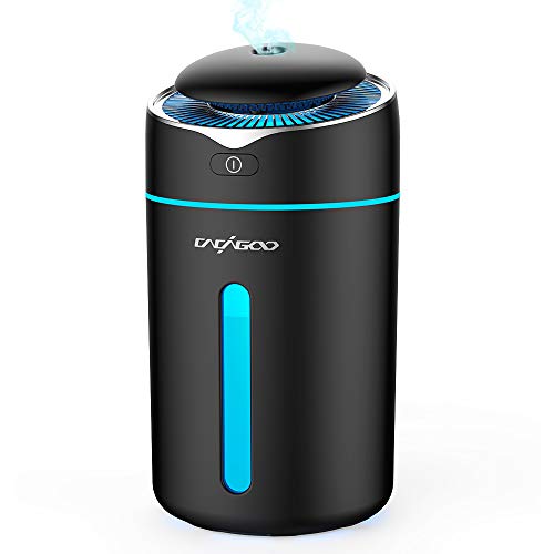 CACAGOO 300ml Mini Humidificador Bebes ( 2 Niveles de Vapor, 7 Colores de Luz LED, Apagado Automático y fuente de Alimentación USB) Humidificador Ultrasónico Silencioso,Negro