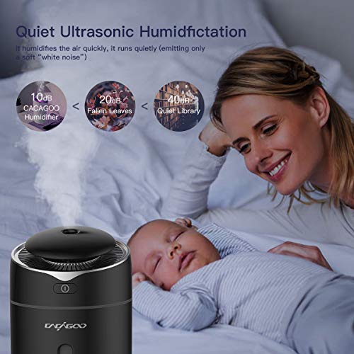 CACAGOO 300ml Mini Humidificador Bebes ( 2 Niveles de Vapor, 7 Colores de Luz LED, Apagado Automático y fuente de Alimentación USB) Humidificador Ultrasónico Silencioso,Negro