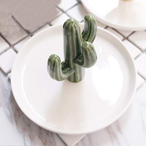 Cactus Ring Holder Nordic Ceramic Stand Plant Home Baratija Collar Bandejas Almacenamiento Joyería Exhibidor Organizador Pulsera Decoración Plato(Verde)