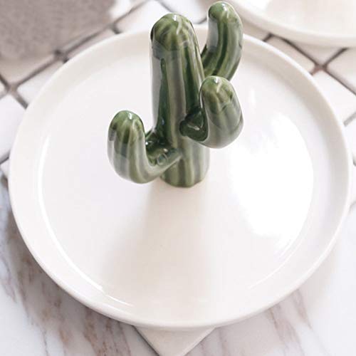 Cactus Ring Holder Nordic Ceramic Stand Plant Home Baratija Collar Bandejas Almacenamiento Joyería Exhibidor Organizador Pulsera Decoración Plato(Verde)